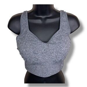Large Puma Grey Sports Bra Vneck Padded Lined Wireless Stretch High Support